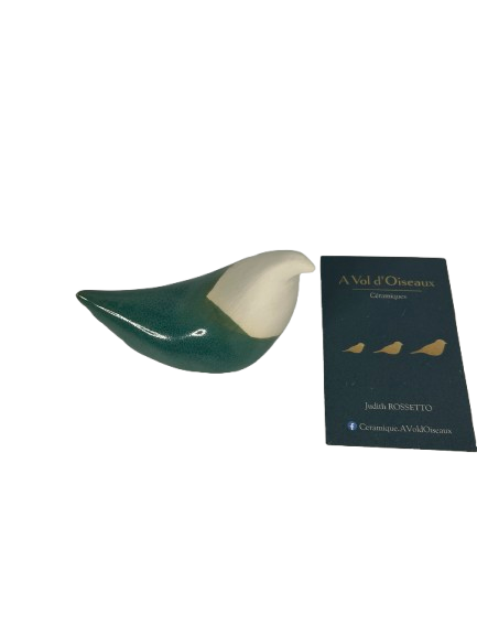 petit oiseau bleu rayé céramique